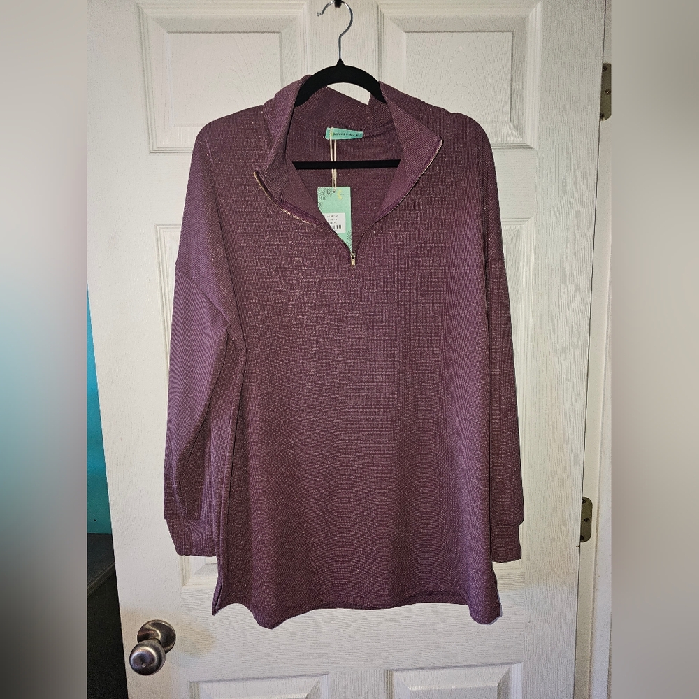Women's purple sparkly 1/4 zip pullover XL